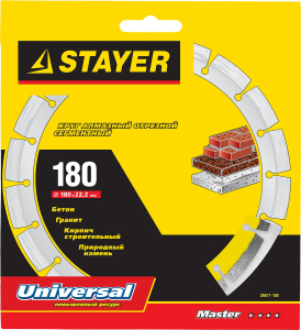 STAYER UNIVERSAL 180 мм(22.2мм,7х1.9мм) Алмазный диск,PROFESSIONAL
