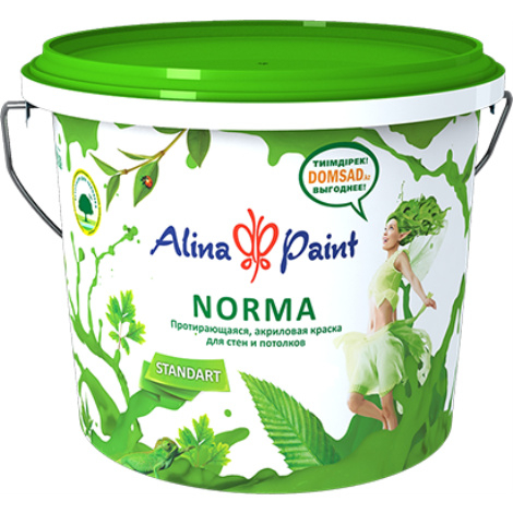 Краска водоэмульсионная, Alina Paint NORMA, 4,5 кг (интерьерная, протирающаяся, морозостойкая)