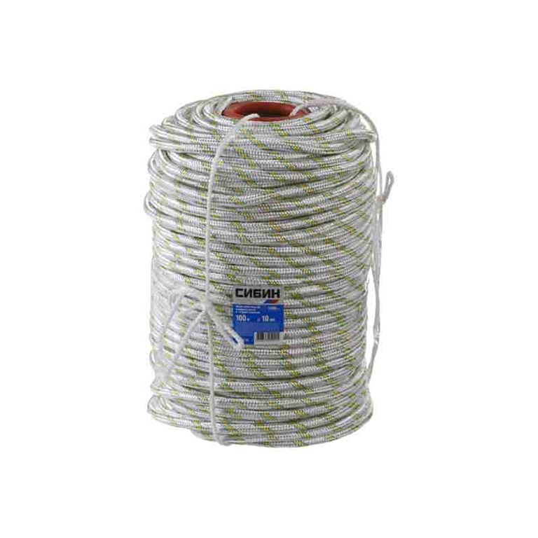 Фал плетёный капроновый СИБИН 16-прядный с капроновым серд. 6 мм, бухта 100 м, 650 кгс