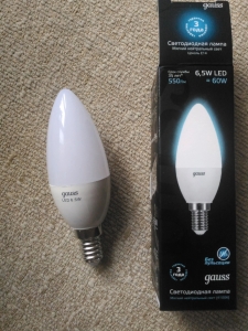Лампа Gauss LED  E14 белый  свеча 6.5W  4100K 550лм 150-265В 103101207
