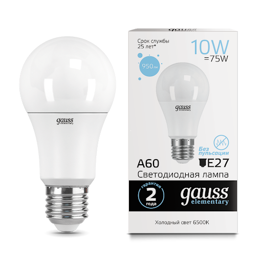 Лампа Gauss LED Elementary A60 10W E27 6500K 