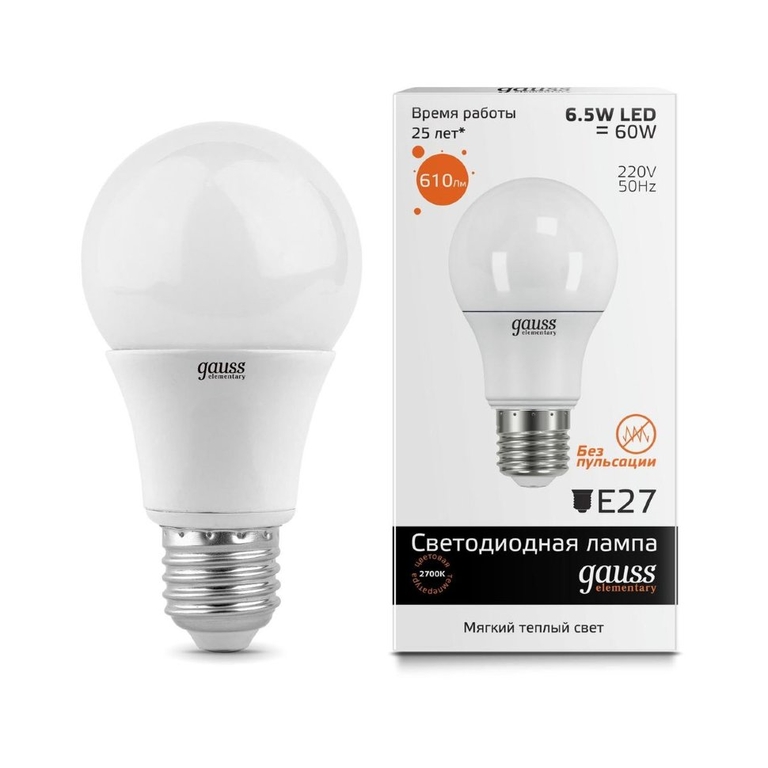 Лампа Gauss LED Elementary A60 10W E27 2700K 1/40