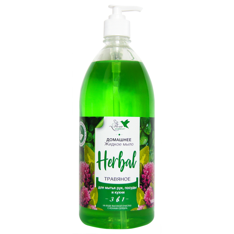 Домашнее мыло 3в1 "Flora nature" Травяное 1л(уп 12 шт)										