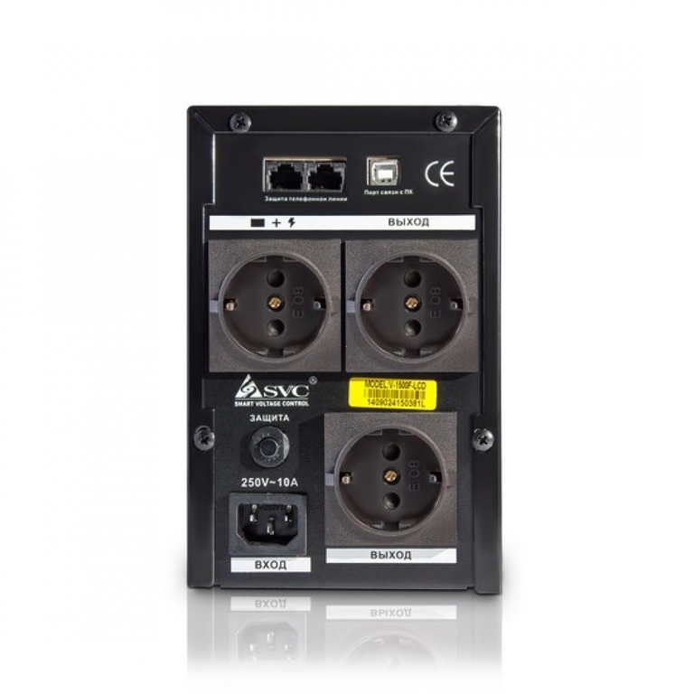 UPS SVC V-1500-F, smart USB, Диапазон работы AVR: 165-275B, Бат.: 12В/9 Ач*2шт., 3 вых: Shuko CEE