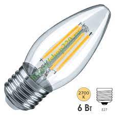 Лампа светодиодная филаментная 80892 OLL-F-С35-08-230-2.7K-Е14 10Вт свеча прозрачная 4000К нейтр.бел